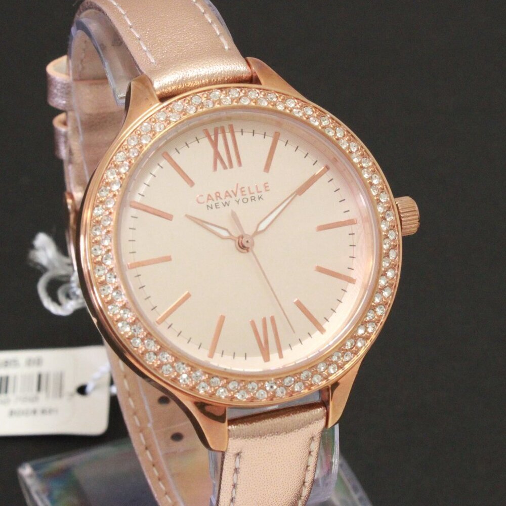 Caravelle Ladies Dress Watch By Bulova Crystal Bezel Dial Rose Gold Tones 38mm - Picture 5 of 12